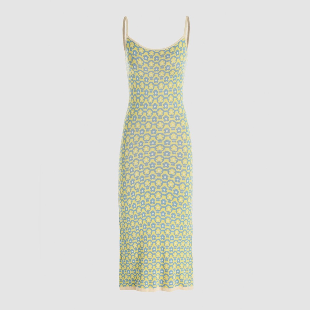 Cider Yellow and Blue Floral Midi Dress